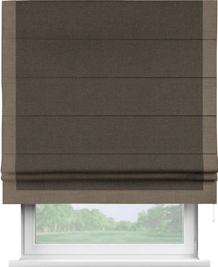 Римская штора «Кортин» с кантом Виктория, для проема, ткань лён темно-коричневый