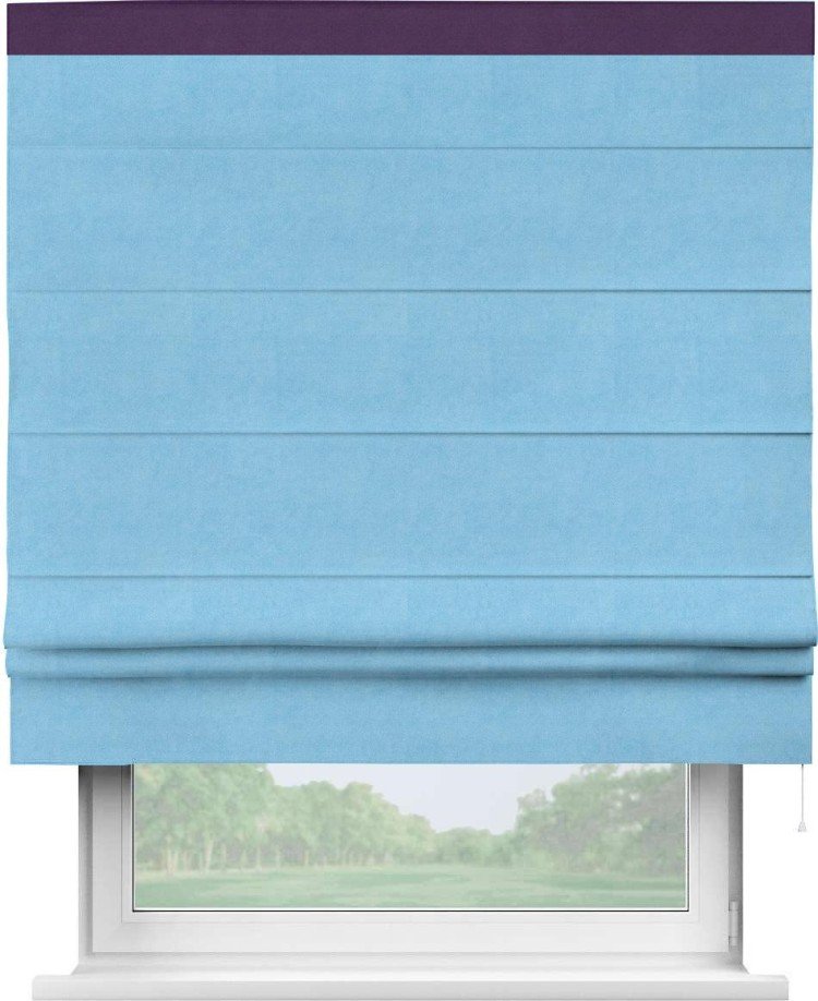 Римская штора «Кортин» с кантом Кинг, для проема, ткань вельвет голубой