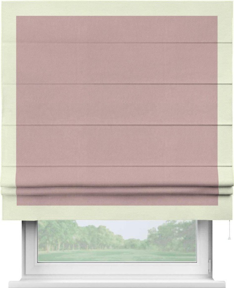 Римская штора «Кортин» с кантом Чесс, для проема, ткань вельвет розовая пудра