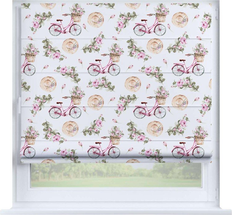 Римская штора «Кортин» на створку «Розовый велосипед»