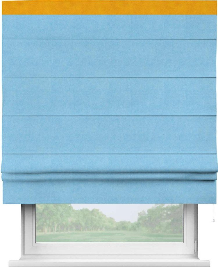 Римская штора «Кортин» с кантом Кинг, для проема, ткань вельвет голубой