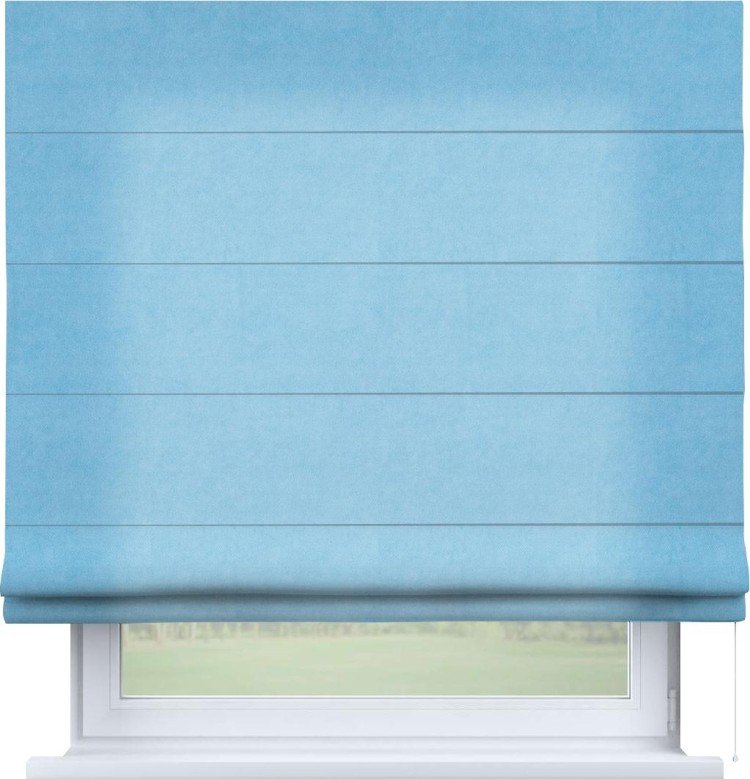 Римская штора «Кортин» для проема, ткань вельвет голубой