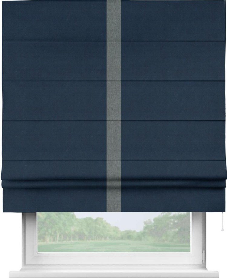 Римская штора «Кортин» с кантом Хайвэй, для проема, ткань вельвет темно-синий